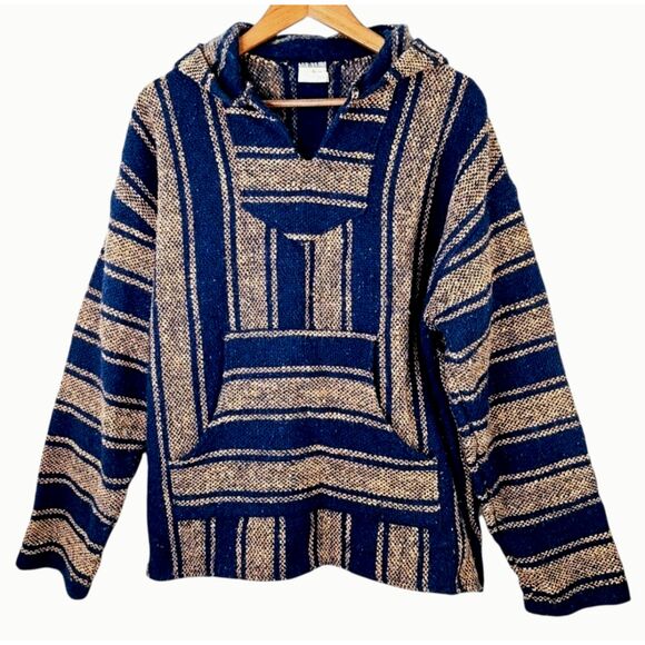 Sunspecs Striped Mexican Baja Hoodie Pullover Sz L - Boho Hippie Surfer Skater - Picture 9 of 12